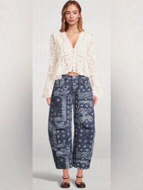 FREE PEOPLE X WE THE FREE PRINTED BARREL JEANS- SIZE 27